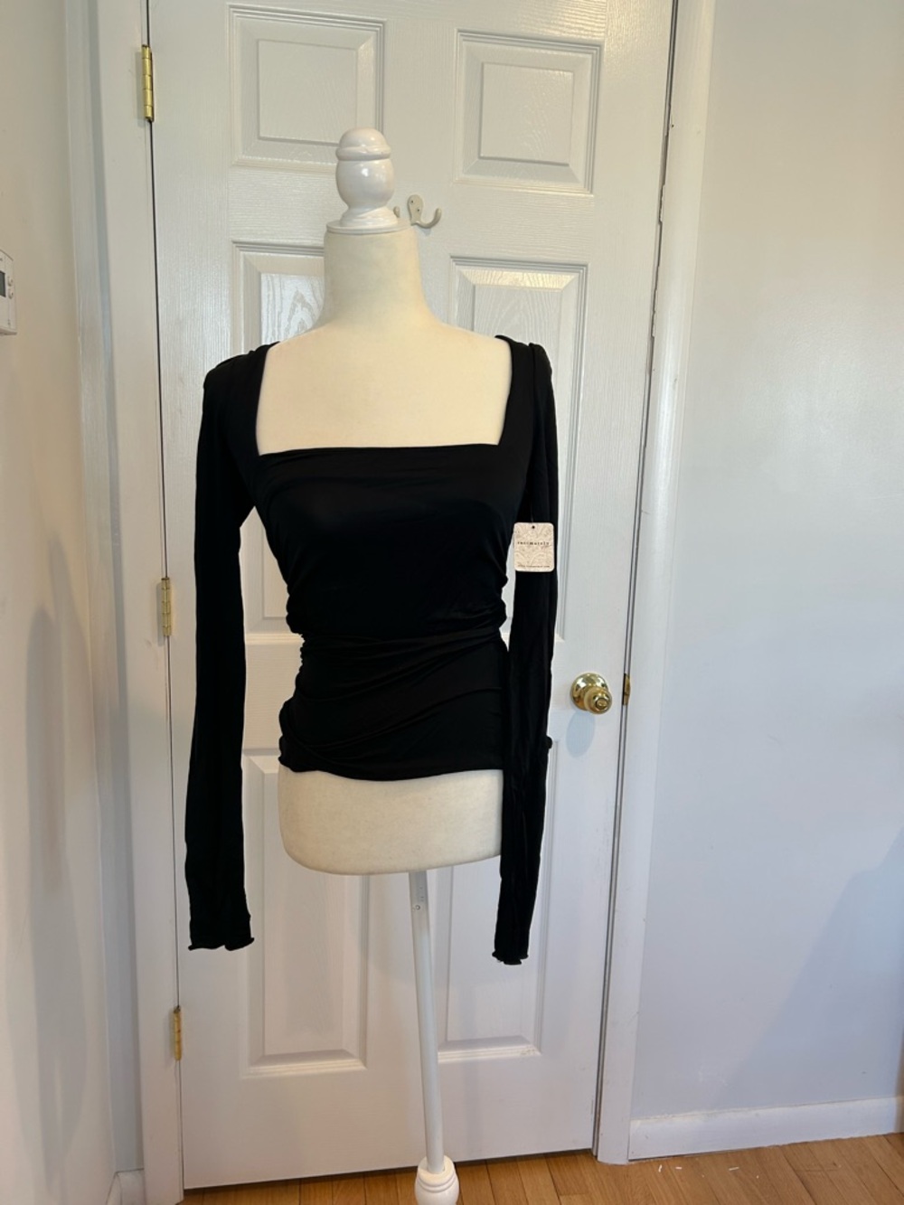Free People Women's Black Ruched Long-Sleeve Top